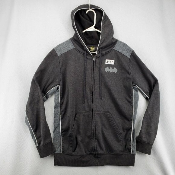 Batman Jacket Men's Long Sleeve Full Zip Hooded Sweatshirt Drawstring Gray Med - Picture 12 of 12